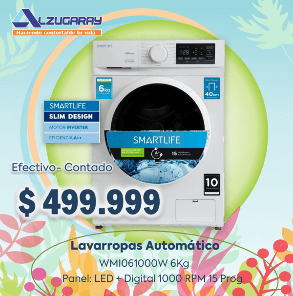 Lavarropas Automatico Smartlife 6kg Inverter Slim Design Color Blanco (4028)