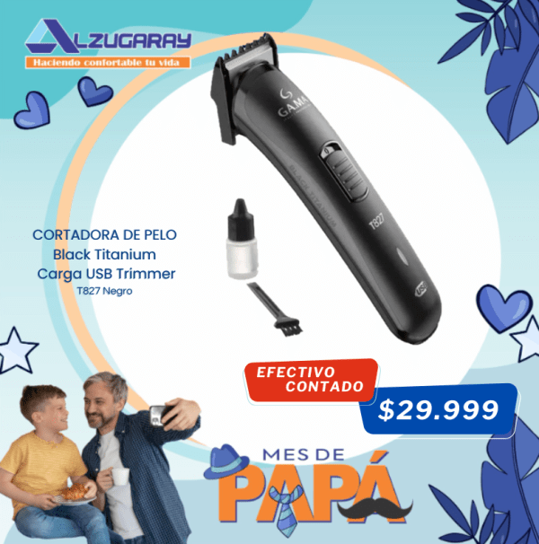 Cortadora De Pelo Gama Black Titanium Carga Usb Trimmer T827(8502)