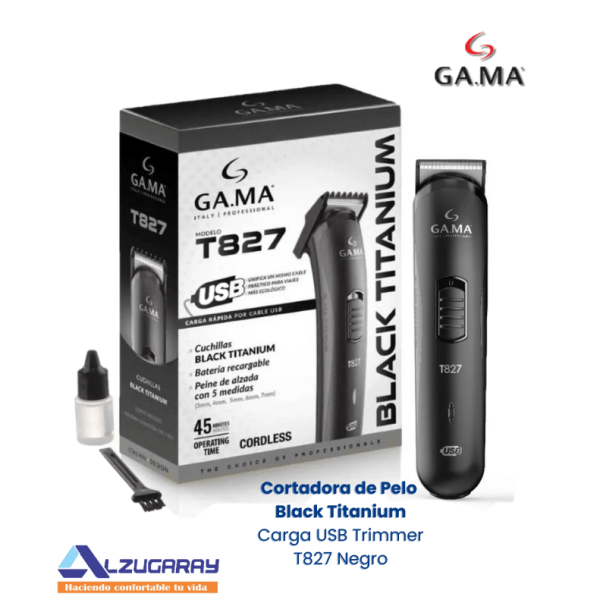 Cortadora De Pelo Gama Black Titanium Carga Usb Trimmer T827(8502)