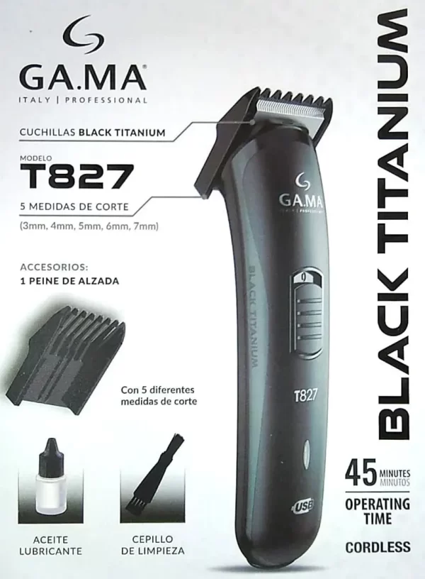 Cortadora De Pelo Gama Black Titanium Carga Usb Trimmer T827(8502) - Imagen 2
