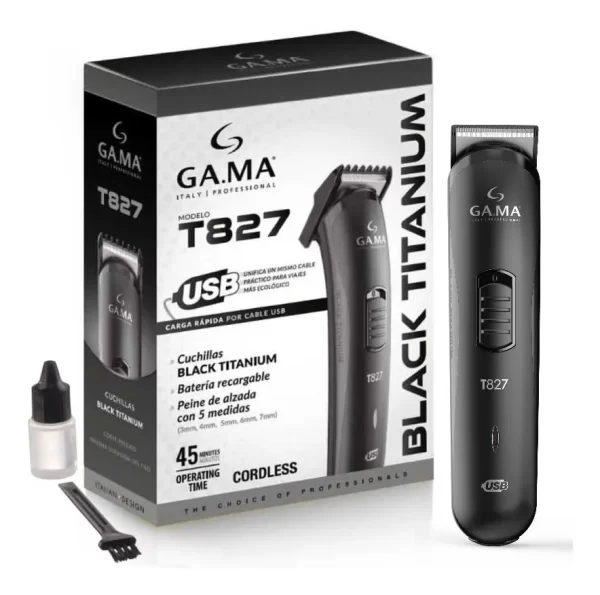 Cortadora De Pelo Gama Black Titanium Carga Usb Trimmer T827(8502) - Imagen 5
